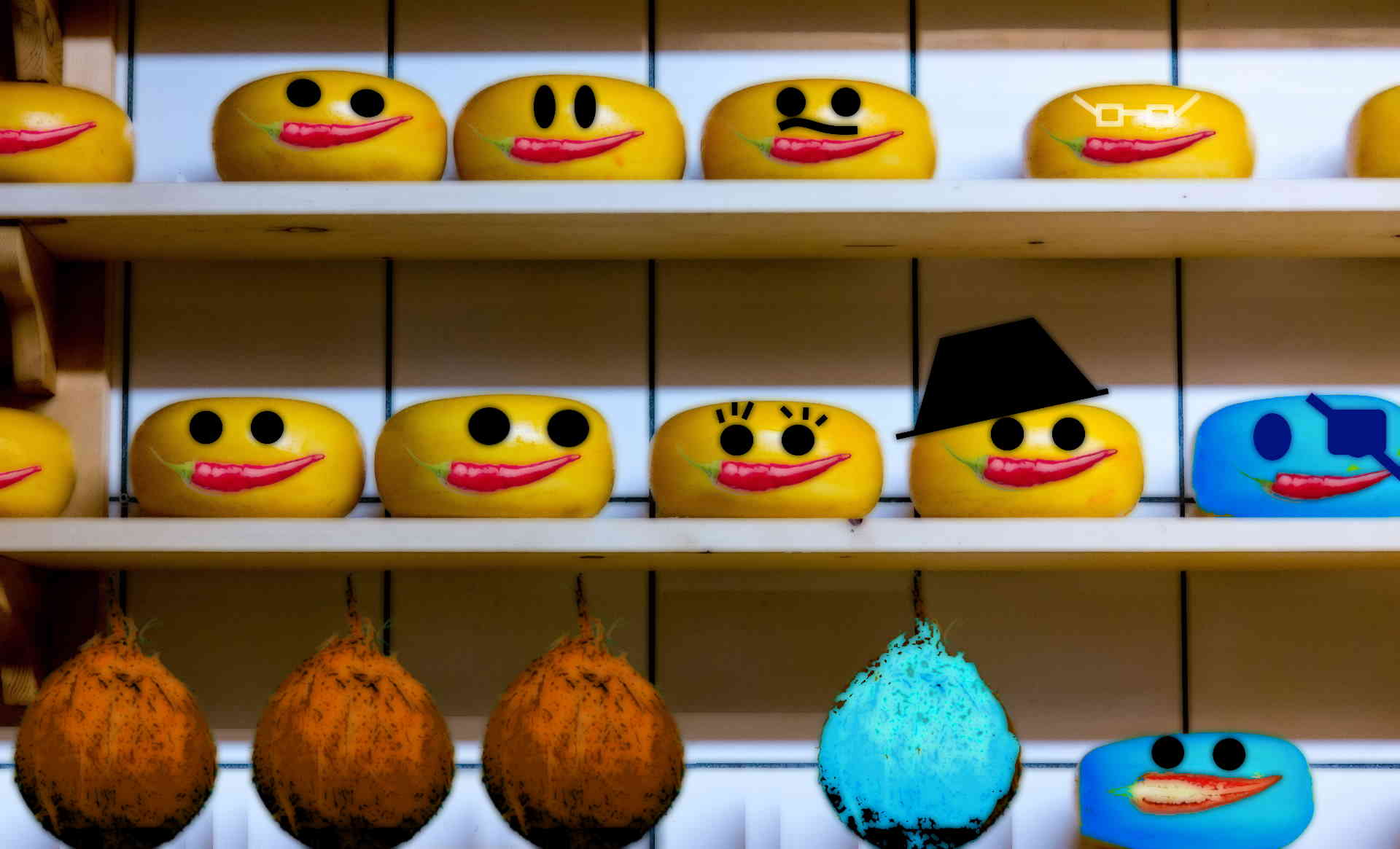 afbeelding: kaas op de plank in jumbo geel en albert heijn blauw met kokosnoten